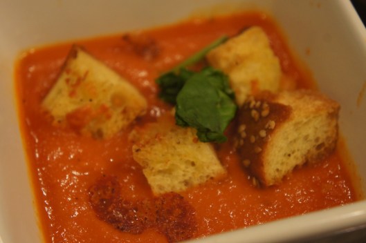 Roasted Tomato and Red Pepper Soup w/ Asiago Croutons Roasted Tomato and Red Pepper Soup w/ Asiago Croutons