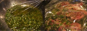 Left side is the Rosemary Marinade and on the right the lamb and marinade in the sealed bag