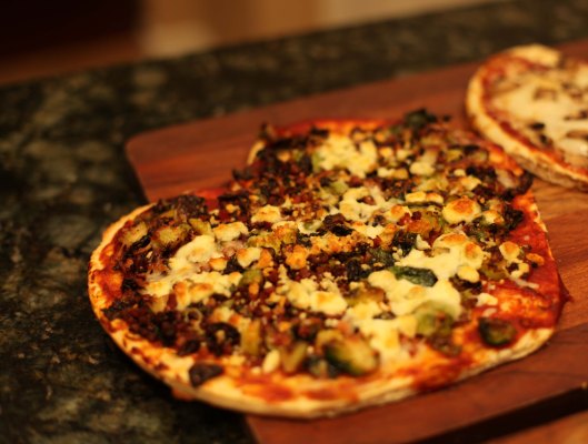 Brussel Sprout Pizza with Pancetta and Blue Cheese