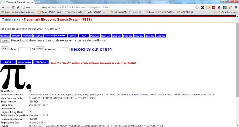 Can you trademark The Mathematical Symbol PI